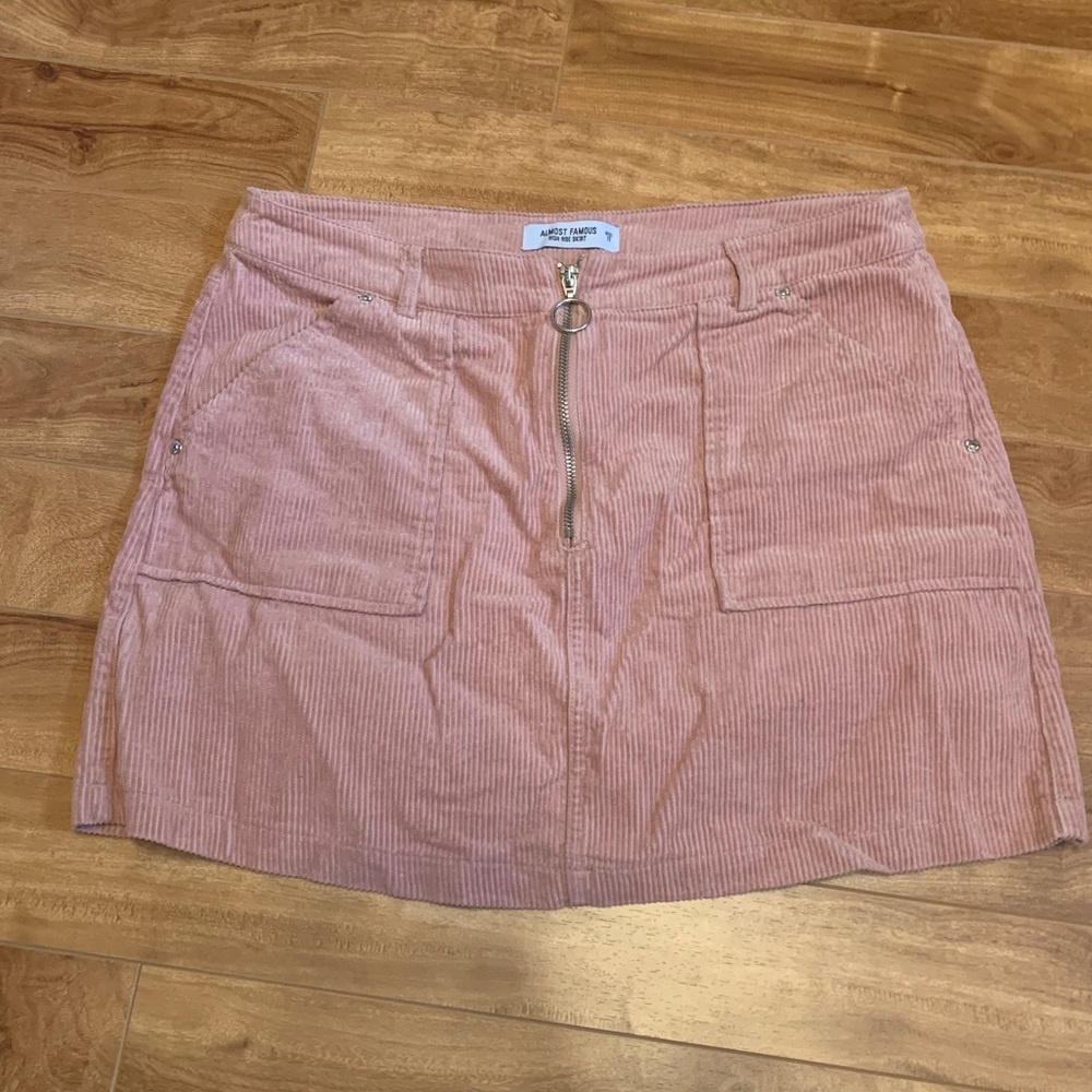 High rise pink corduroy skirt